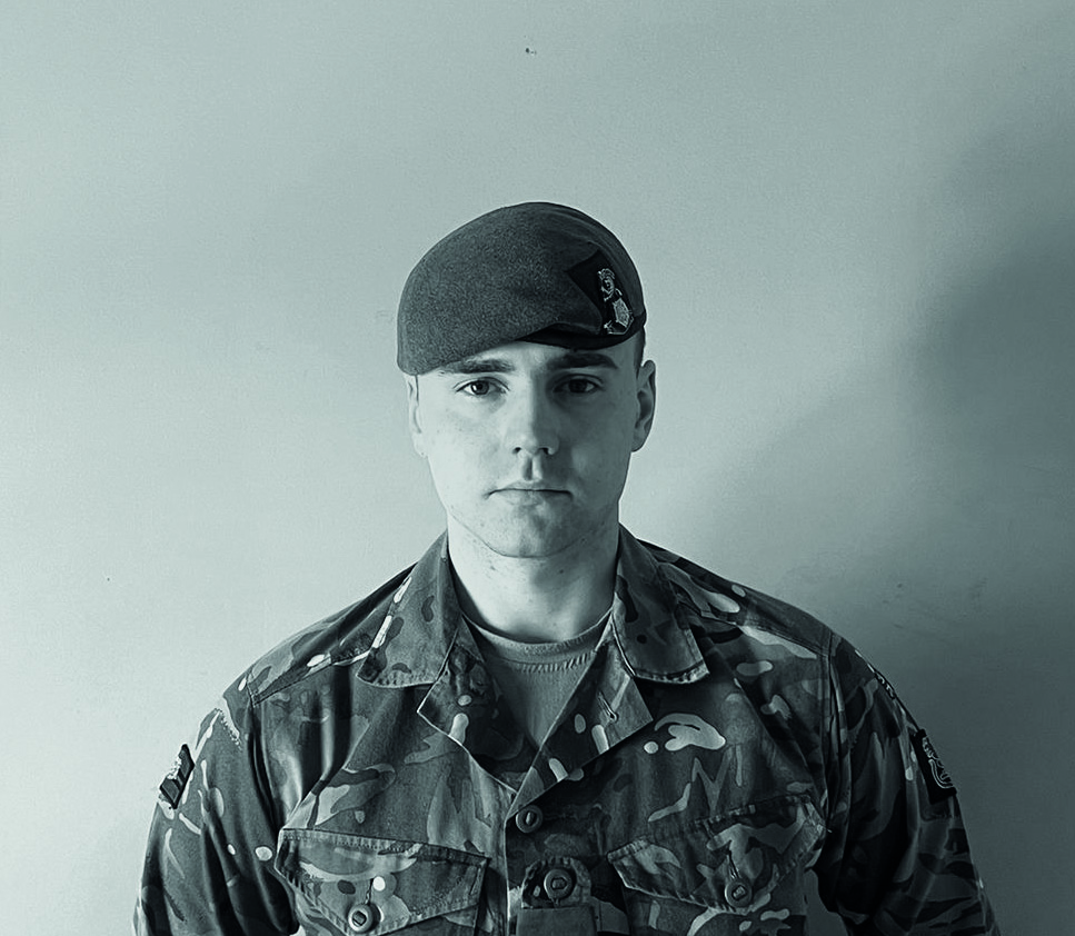 Black and white portrait of male soldier