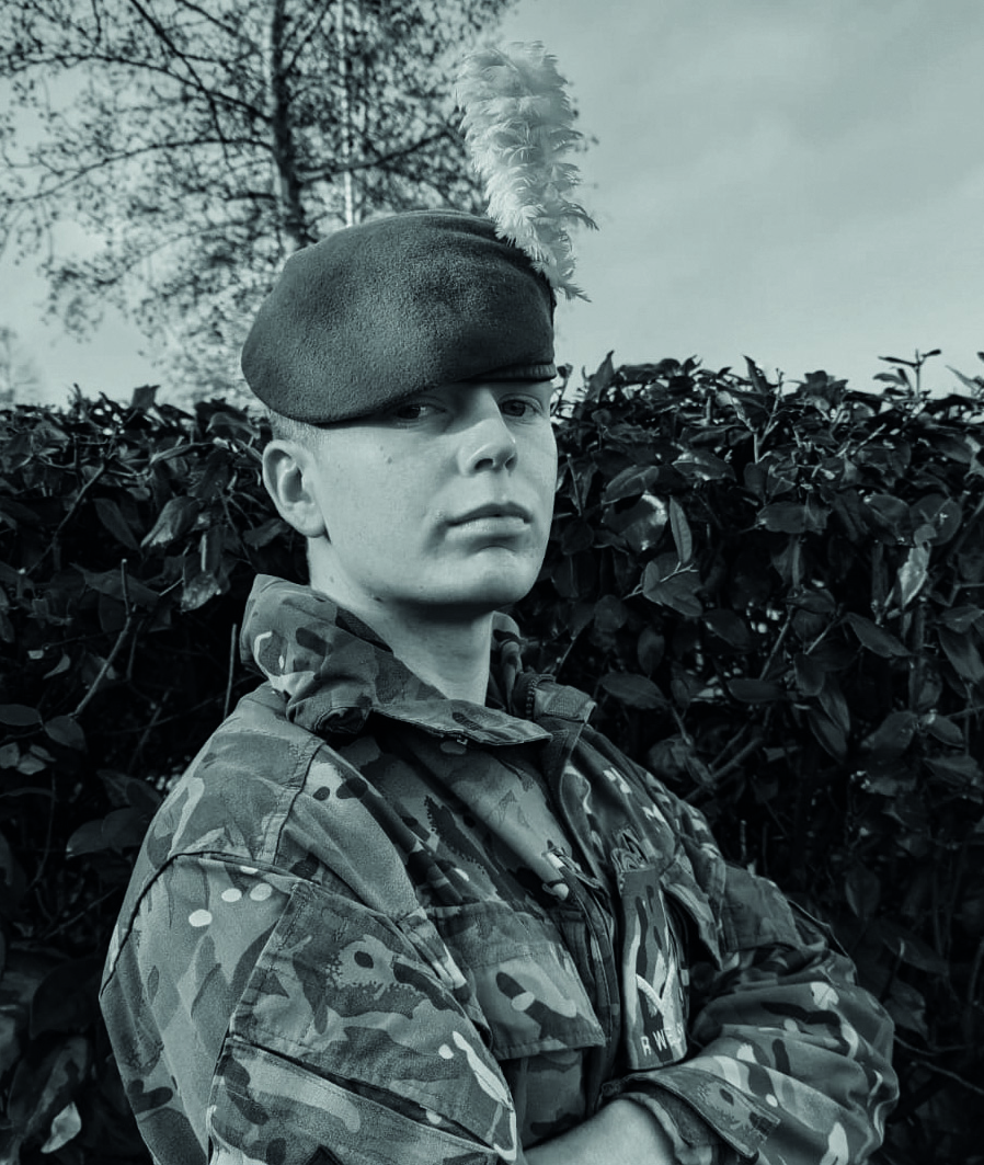 Black and white portrait of male soldier