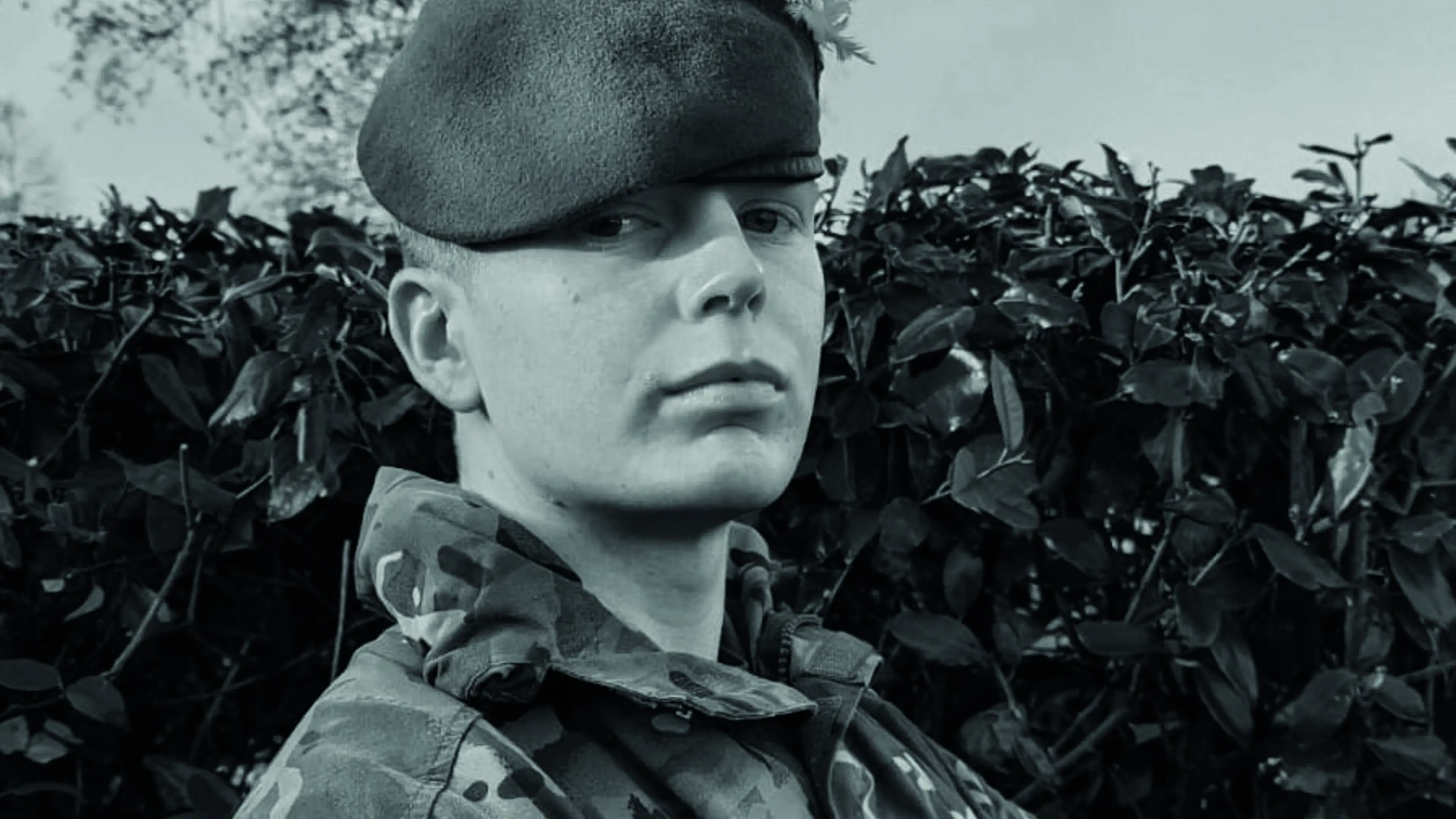 Black and white portrait of male soldier