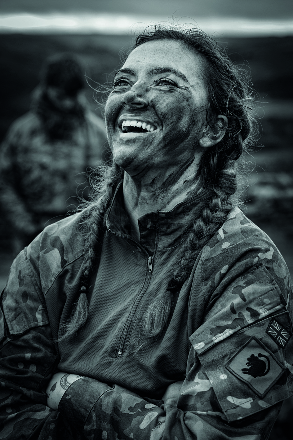 Black and white portrait of female soldier