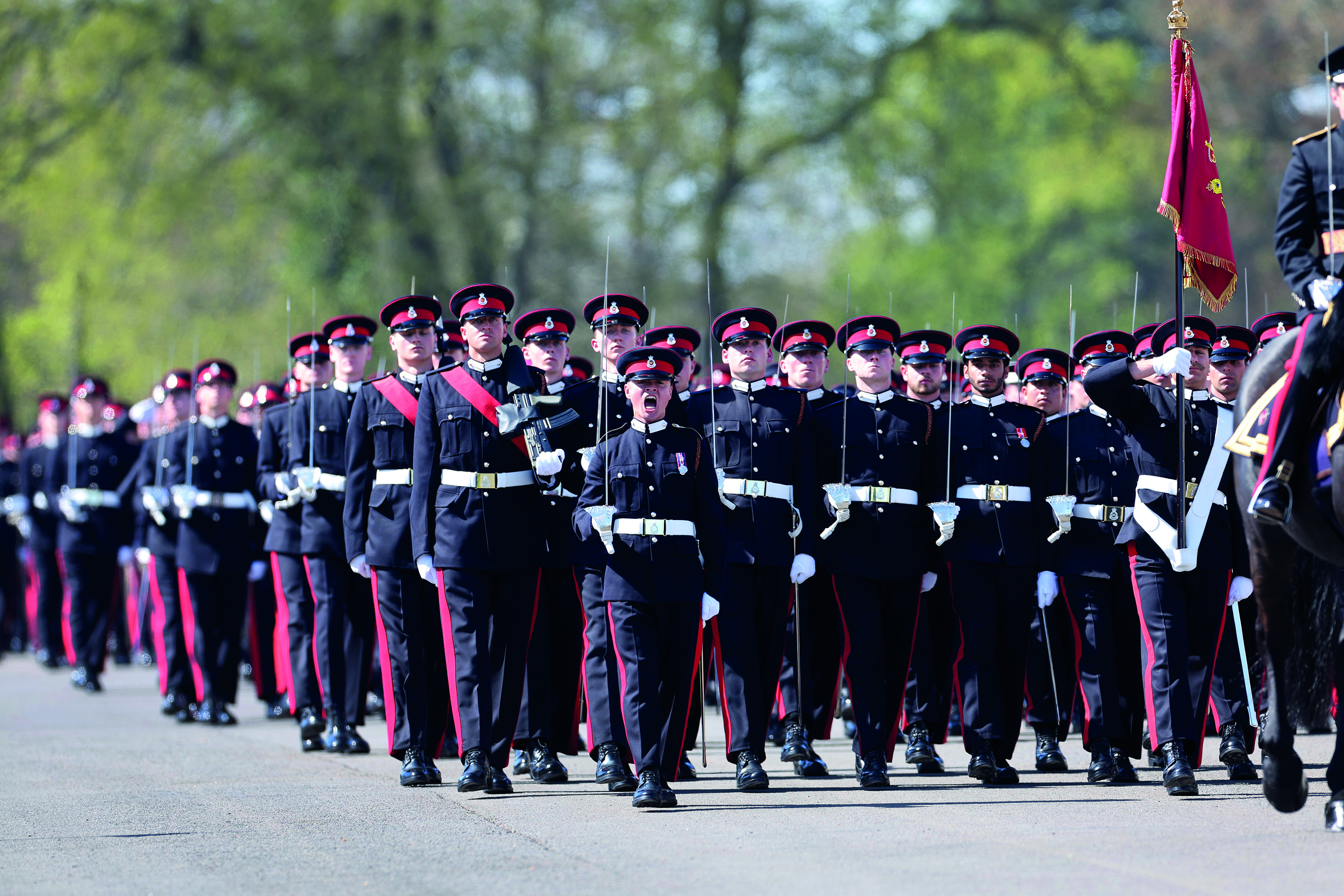 Large group of marching soldiers